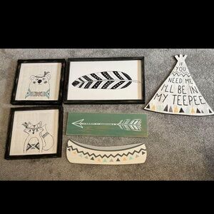 Woodland animal wall decor. Bear, fox, teepee, canoe